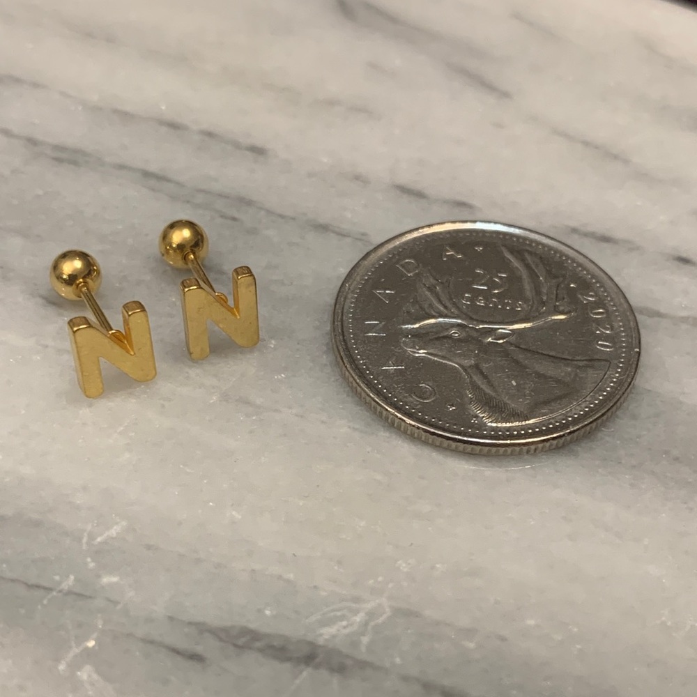Initial 'N' Stainless Steel Stud Earrings - Picture 2 of 3